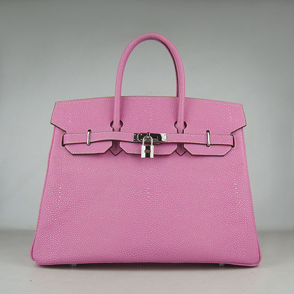 High Quality Fake Hermes Birkin 35CM Pearl Veins Leather Bag Pink 6089